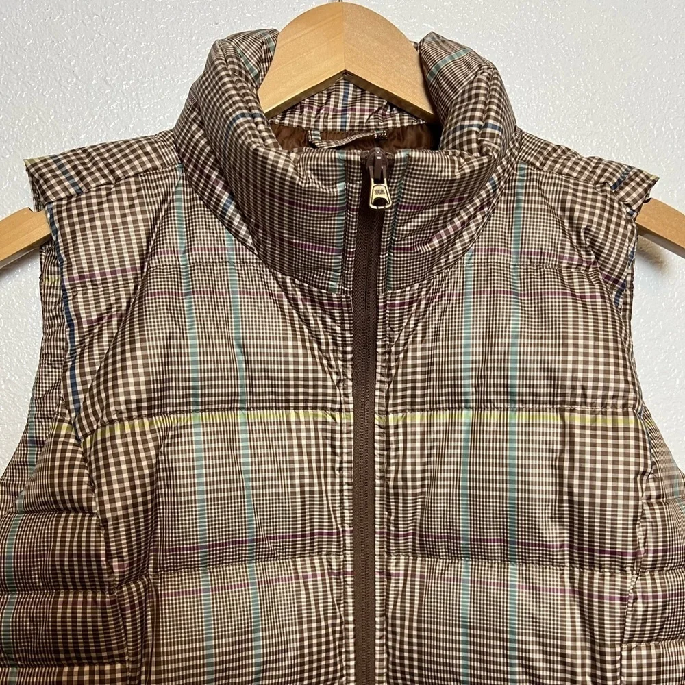 Lands End Down Vest 600 Fill Plaid Brown Size Large